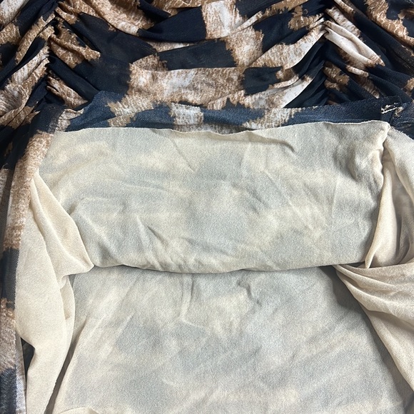 GANNI Women's Brown Ruched Leopard-print Mesh Skirt 40 - Picture 7 of 12